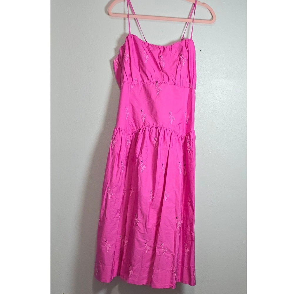 Free Assembly Pink Flamingo Embroidered Midi Dress Size 20 Adjustable Straps NWT